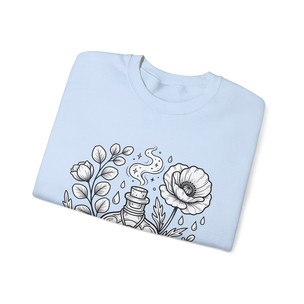 Magic Bottle Sweatshirt Halloween Spells Gift Women Sketch Sweatshirt Genie Bottle Sweatshirt Horror Fan Mystic Drawing Graphic Retro Flower Sweatshirt
