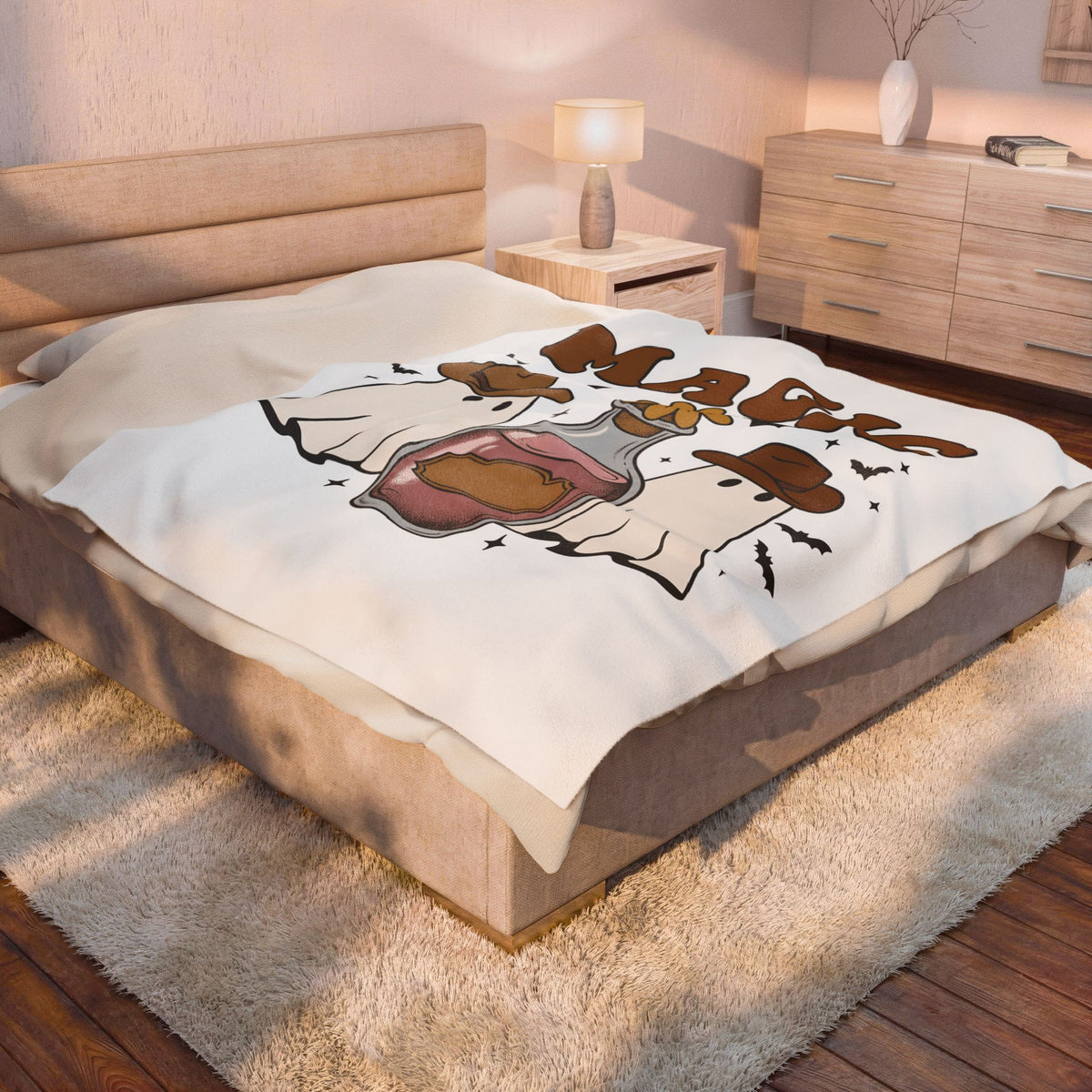Cowboy Ghosts Blanket Halloween Witchcraft Gift Women Vintage Blanket Specters Blanket Horror Fan Occult Graphic Blanket Retro Potion Bottle Blanket