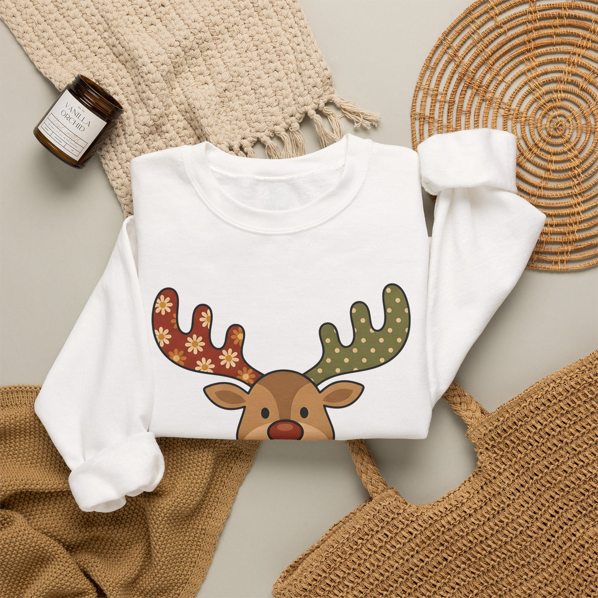 Deer Drawing Holiday Noel Gift Cartoon Fawn Christmas Fan Caricature Christmas Classic Winter Sweatshirt