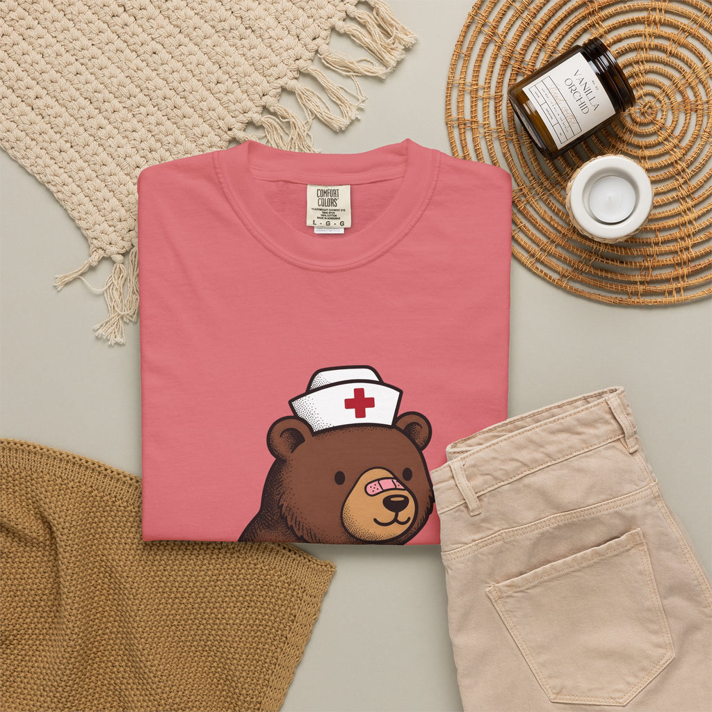 Nurse Bear T-Shirt Nurse Animal Gift Women Cute T-Shirt Teddy Bear T-Shirt Nursing Enthusiast Kawaii T-Shirt Creature Graphic Cartoon Nurse Hat
