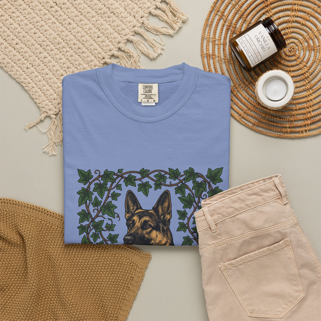 German Shepherd Dog T-Shirt Dog Outdoors Gift Women Realistic T-Shirt Alsatian T-Shirt Dog Fan Shepherd Graphic T-Shirt Retro Vine T-Shirt