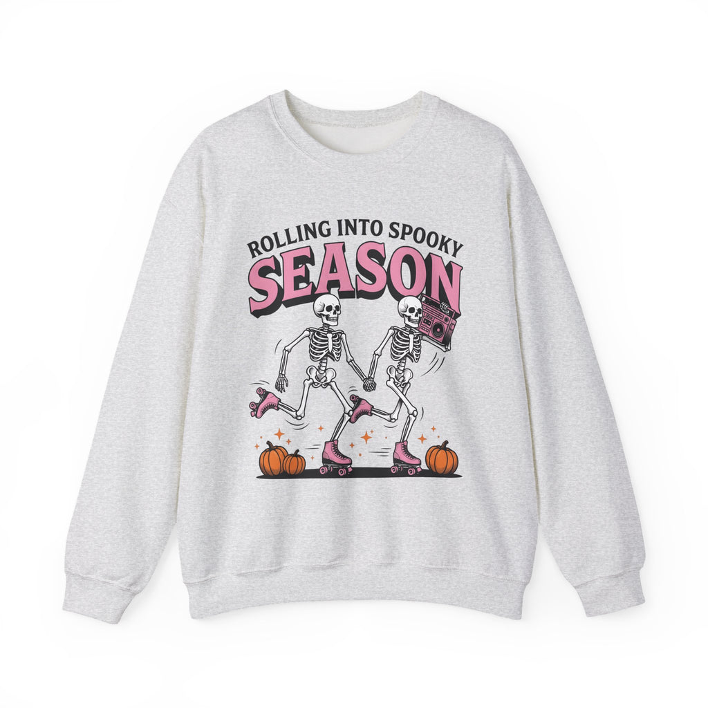 Skull Roller Skate Sweatshirt Halloween Celebration Gift Women Vintage Sweatshirt Roller Skating Sweatshirt Spooky Fan Retro Sweatshirt
