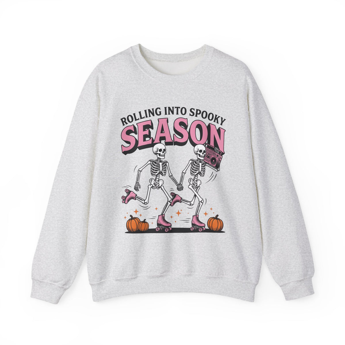 Skull Roller Skate Sweatshirt Halloween Celebration Gift Women Vintage Sweatshirt Roller Skating Sweatshirt Spooky Fan Retro Sweatshirt