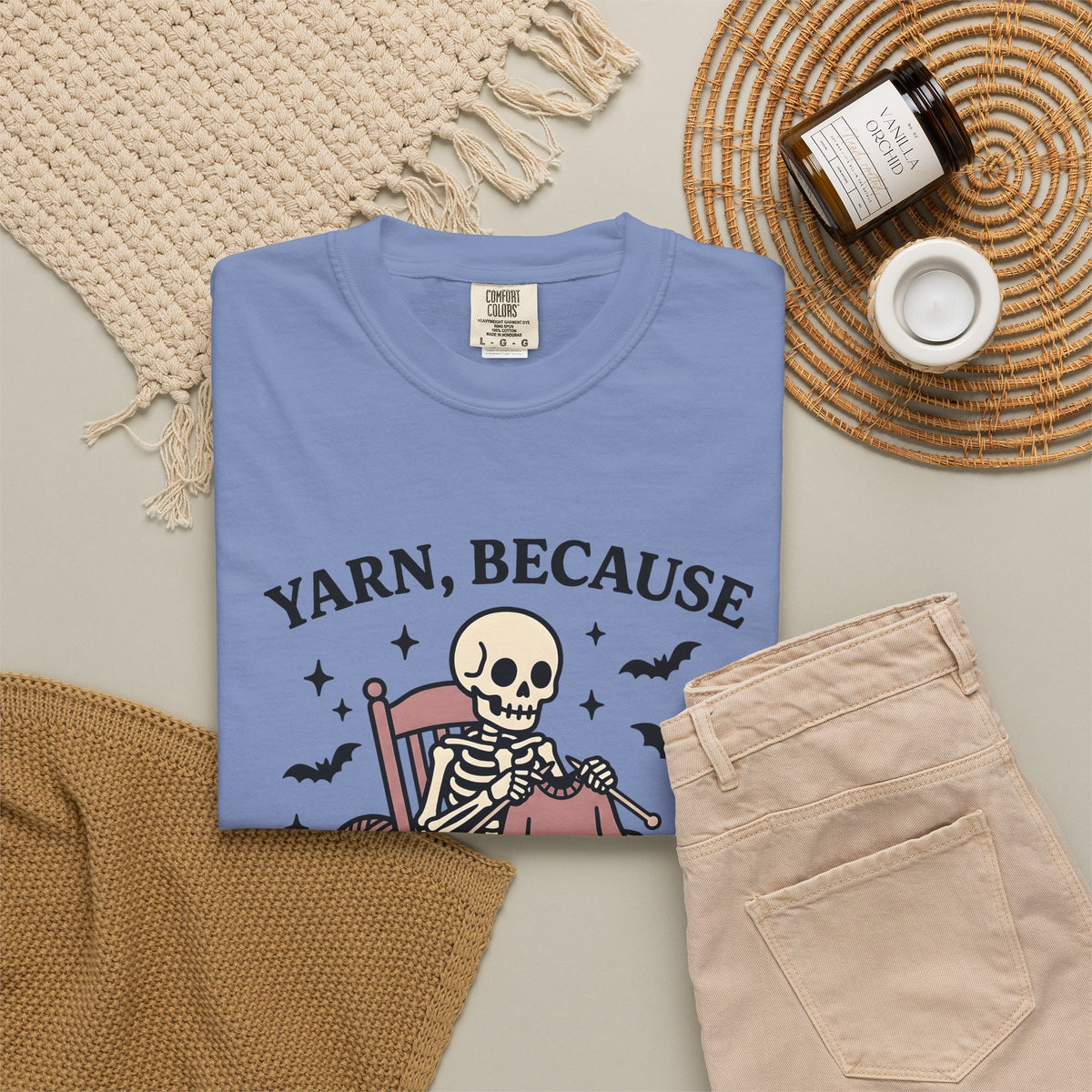 Skull Knitting T-Shirt Halloween Fabric Gift Women Comic T-Shirt Knitting T-Shirt Horror Fan Cartoon T-Shirt Textile Graphic Rustic Bat Wings