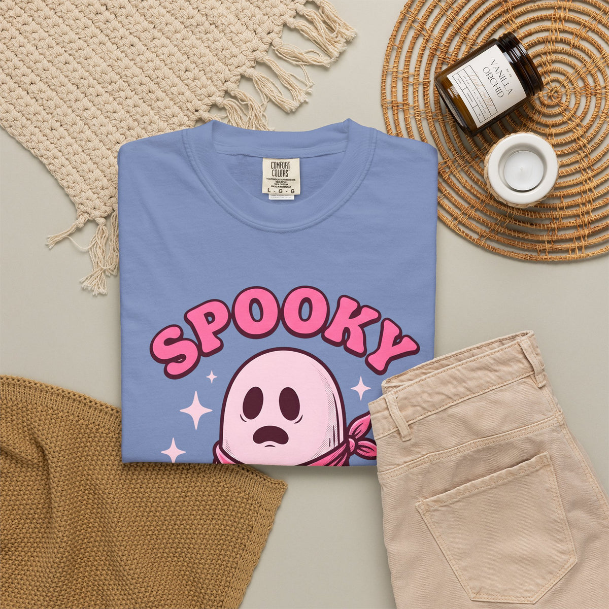 Ghost Scarf Cowgirl Season Gift Comic Scarf Rodeo Fan Cartoon Autumn Vintage Glitter T-Shirt