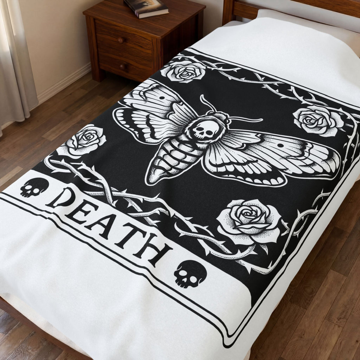 Skull Butterfly Blanket Gothic Magic Gift Women Traditional Tattoo Blanket Sugar Skull Blanket Darkwave Fan Tattooed Blanket Mystic Graphic Horror