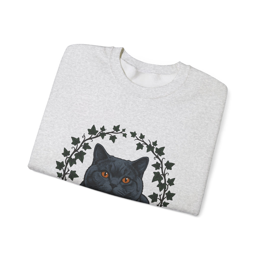 British Shorthair Cat Sweatshirt Cat Botanical Gift Women Hand Drawn Sweatshirt Kitty Sweatshirt Cat Fan Illustrated Graphic Vintage Ivy Leaves Sweatshirt