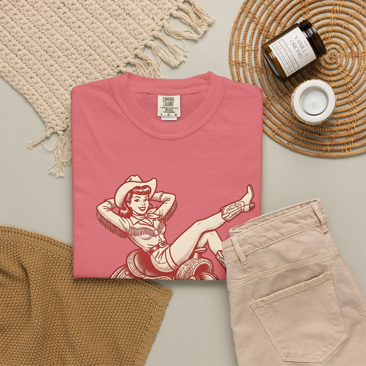 Pinup Cowgirl T-Shirt Cowgirl Rodeo Gift Women Western T-Shirt Cowgirl T-Shirt Cowboy Fan Western Art T-Shirt Rodeo Graphic Vintage Saddle T-Shirt