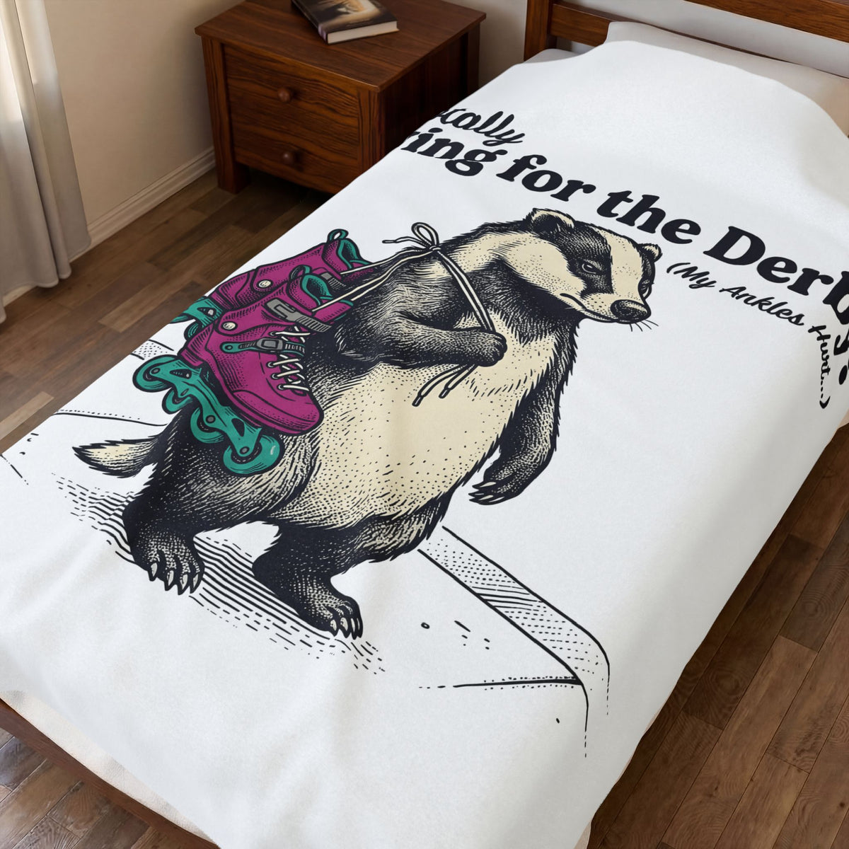 Badger Roller Skates Blanket Funny Pet Gift Women Retro Blanket Roller Skating Blanket Humor Fan Vintage Blanket Animal Graphic Sketch Creature