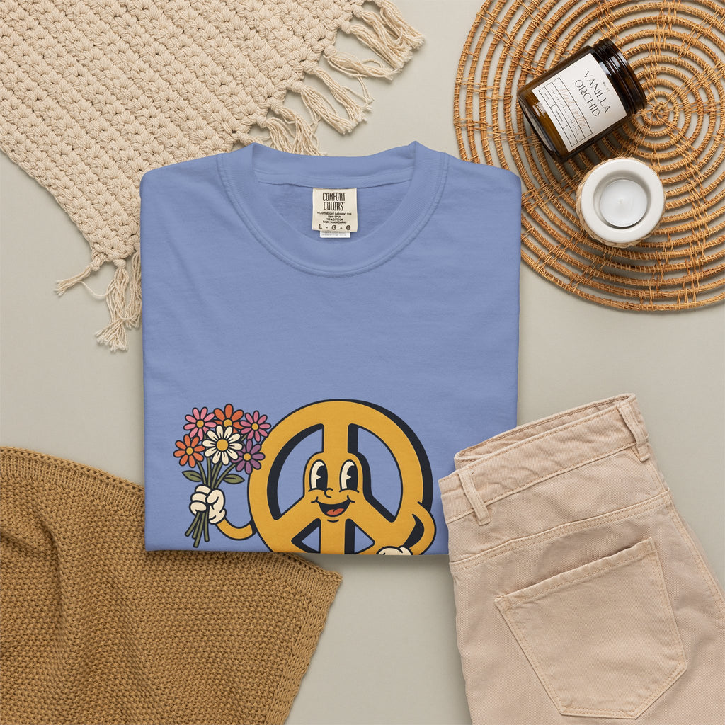 Peace Symbol Mascot T-Shirt Dog Festival Gift Women Animated T-Shirt Peace Sign T-Shirt Dog Fan Cartoon T-Shirt Rave Graphic Classic French Bulldog