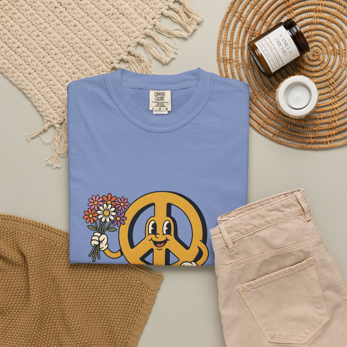 Peace Symbol Mascot T-Shirt Dog Festival Gift Women Animated T-Shirt Peace Sign T-Shirt Dog Fan Cartoon T-Shirt Rave Graphic Classic French Bulldog