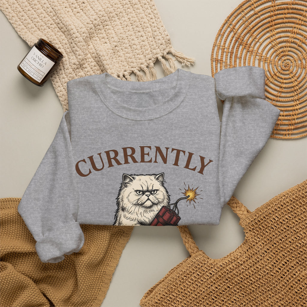 Upset Cat Sweatshirt Funny Wildlife Gift Women Old School Sweatshirt Angry Cat Sweatshirt Humor Fan Vintage Sweatshirt Animal Graphic Doodle Explosion Sweatshirt
