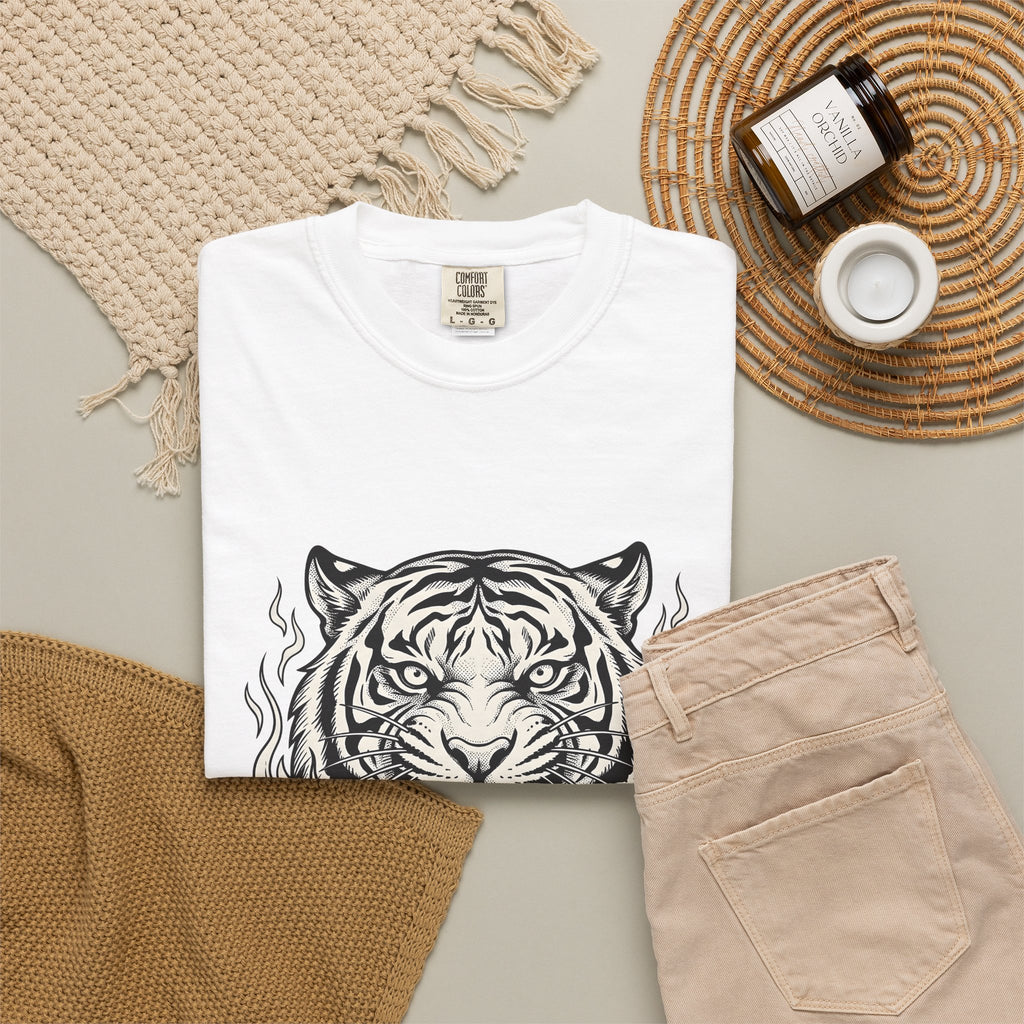 Tiger Face T-Shirt Tiger Wildlife Gift Women Tribal T-Shirt Tiger T-Shirt Tiger Fan Big Cat Graphic Retro Fire T-Shirt