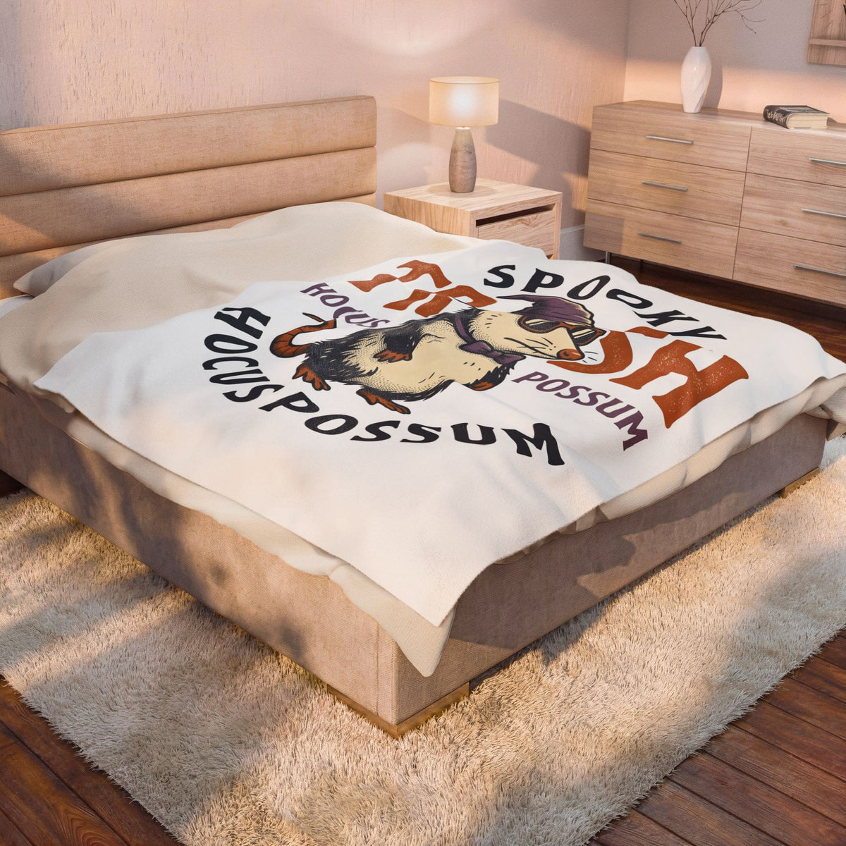Possum Wizard Halloween Animal Gift Vintage Opossum Spooky Fan Retro Creature Hand Drawn Blanket