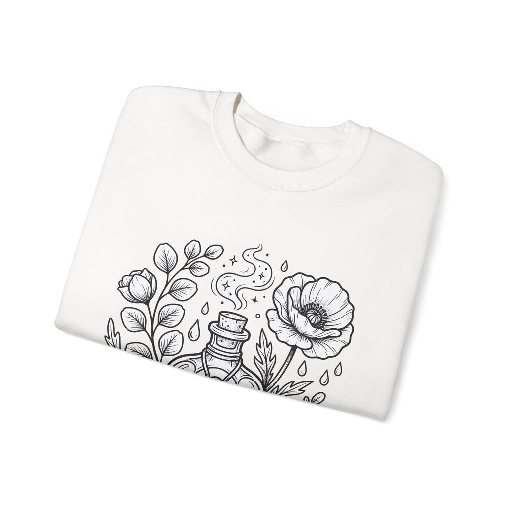 Magic Bottle Sweatshirt Halloween Spells Gift Women Sketch Sweatshirt Genie Bottle Sweatshirt Horror Fan Mystic Drawing Graphic Retro Flower Sweatshirt