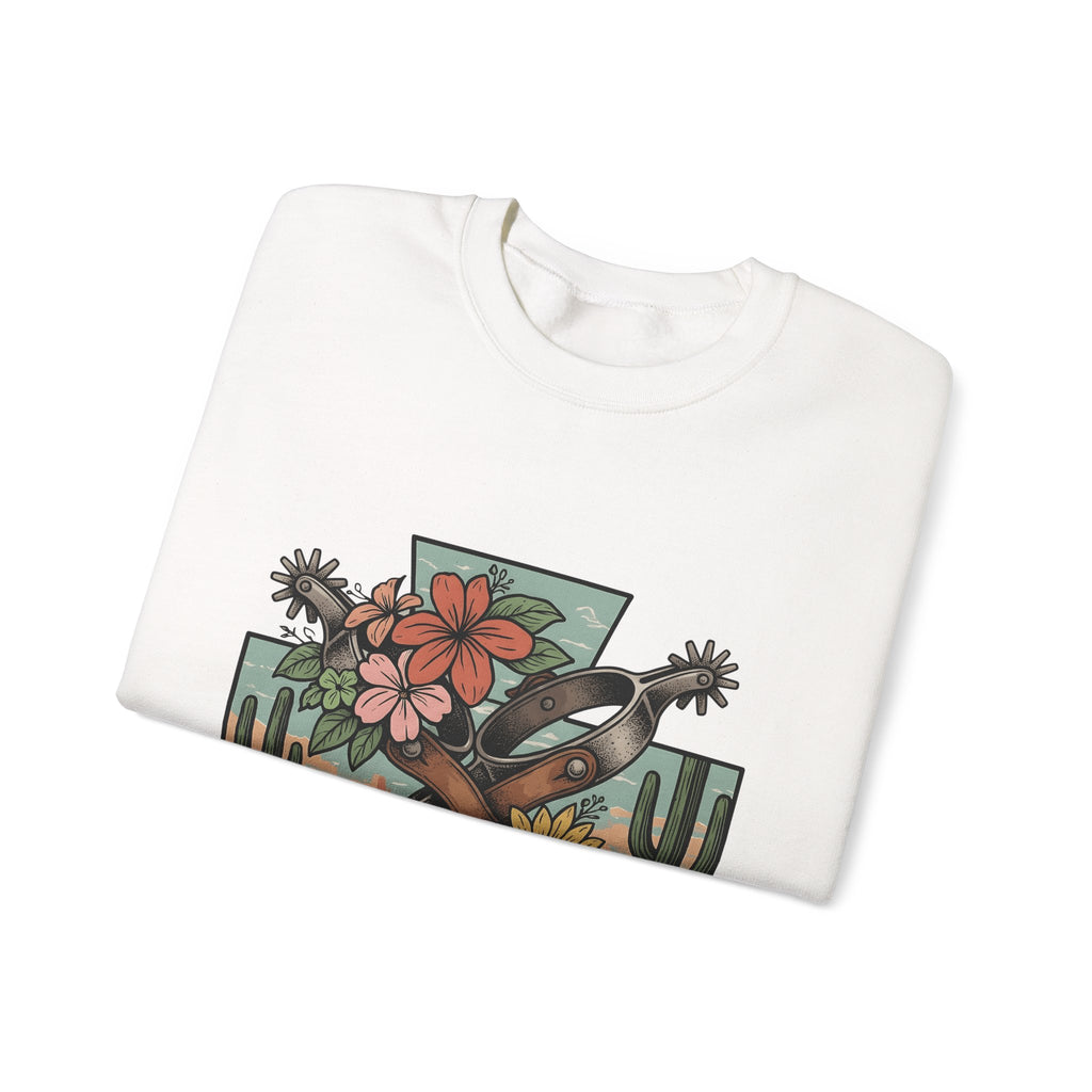 Leather Spurs Sweatshirt Cowgirl Garden Gift Women Tribal Sweatshirt Rowels Sweatshirt Cowboy Fan Primitive Sweatshirt Gardening Graphic Sketch Desert Plants