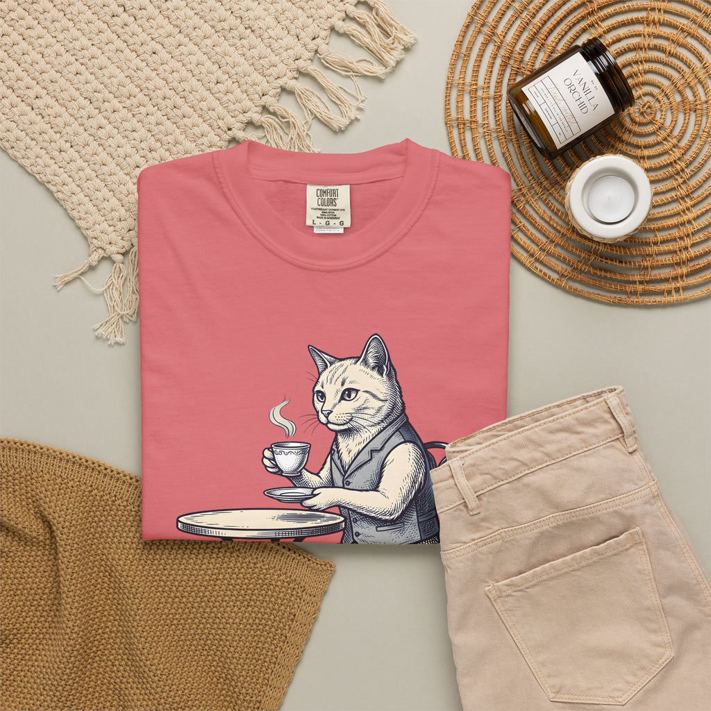 Cat Mocha T-Shirt Coffee Creature Gift Women Nostalgic T-Shirt Kitten T-Shirt Coffee Fan Animal Graphic Doodle Café Bench T-Shirt