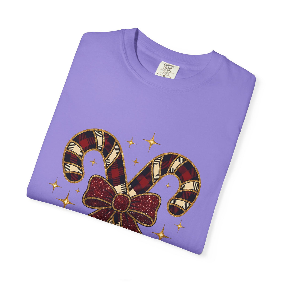 Striped Candy Bow T-Shirt Christmas Event Gift Women Glimmer T-Shirt Candy Bow T-Shirt Christmas Fan Sparkle T-Shirt Party Graphic Gingham Star