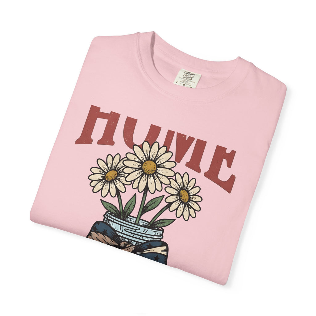 Daisy Glass Jar T-Shirt America Country Gift Women Retro T-Shirt Mason Jar T-Shirt Patriot Fan Vintage T-Shirt Rural Graphic Sketch Flag Ribbon