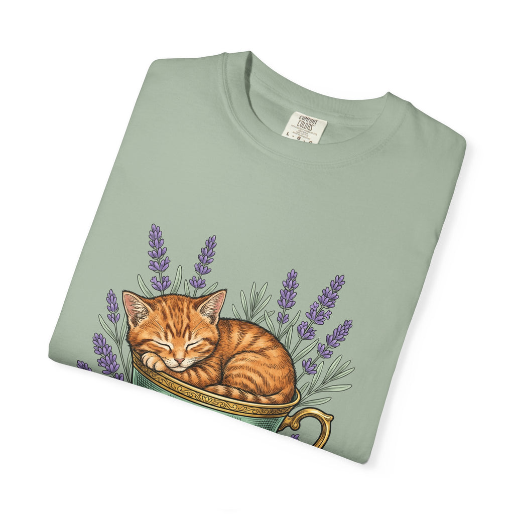 Kitten Cup T-Shirt Cat Garden Gift Women Line Art T-Shirt Cat T-Shirt T-Shirt Cat Fan Feline Graphic T-Shirt Floral Design Hand Painted Flower T-Shirt
