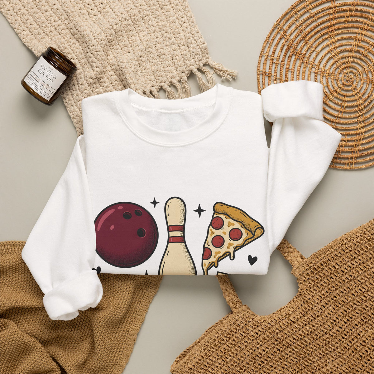 Bowling Ball Pins Sweatshirt Bowling Cuisine Gift Women Classic Sweatshirt Bowling Pins Sweatshirt Bowler Fan Vintage Sweatshirt Food Graphic Old School