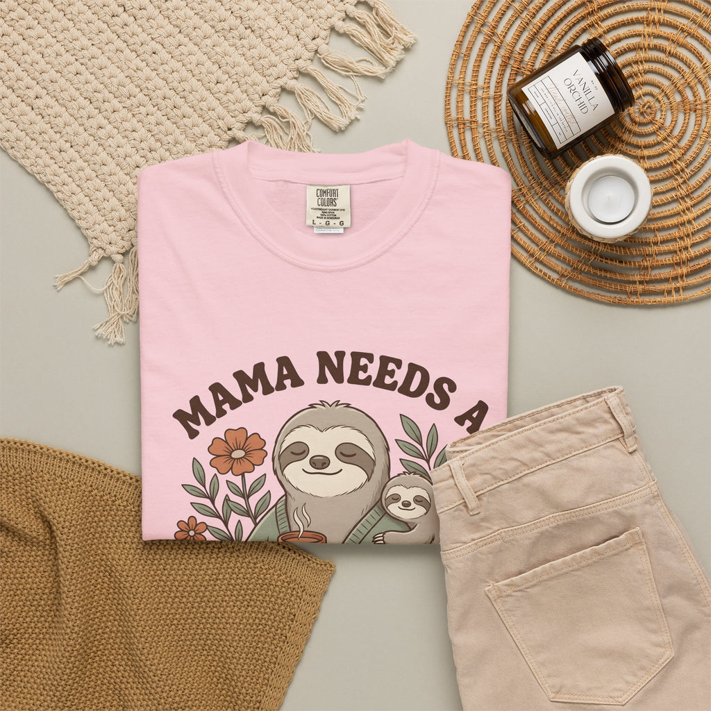 Sloth Mother Moms Espresso Gift Kawaii Sloth Mom Enthusiast Cute Coffee Sketch Blossoms T-Shirt