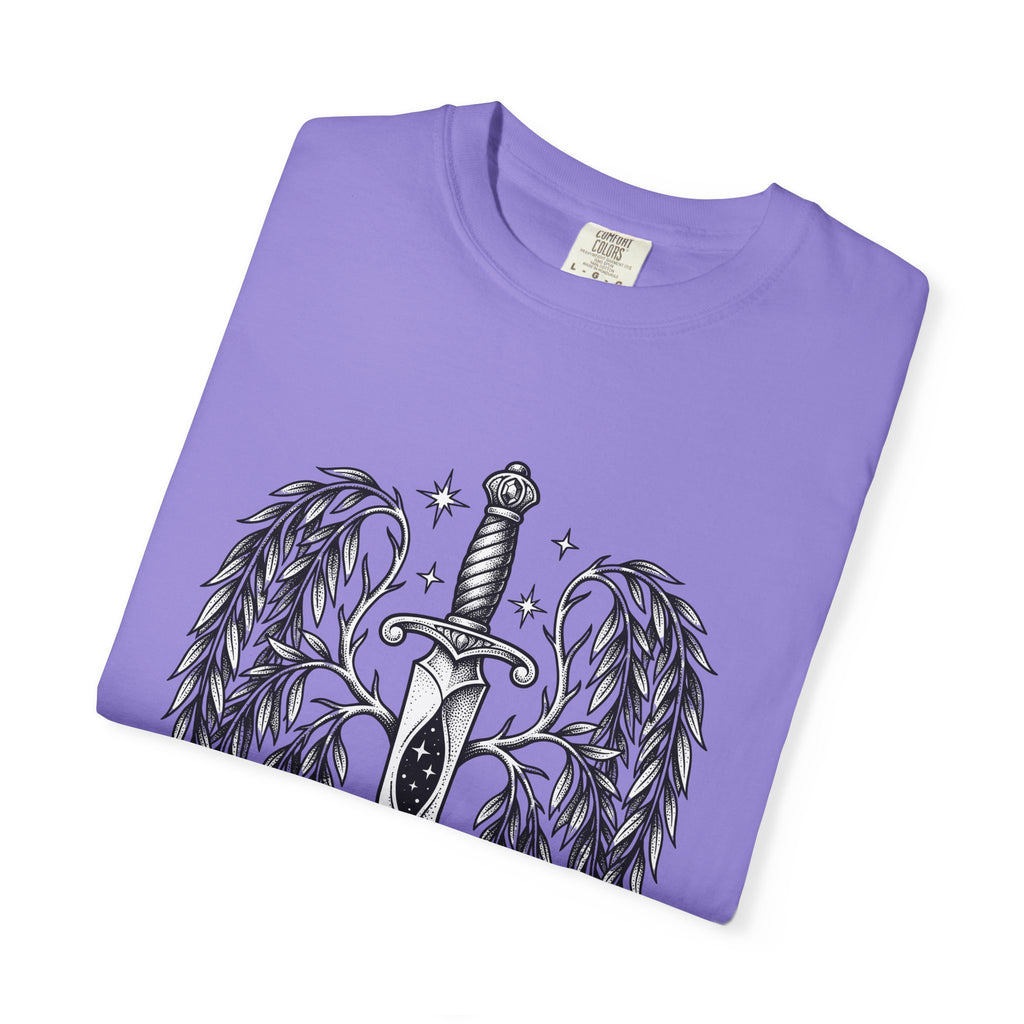 Dagger Wings T-Shirt Boho Chic Gothic Gift Women Tattoo T-Shirt Angel Wings T-Shirt Bohemian Fan Ink T-Shirt Dark Graphic Vintage Stars T-Shirt