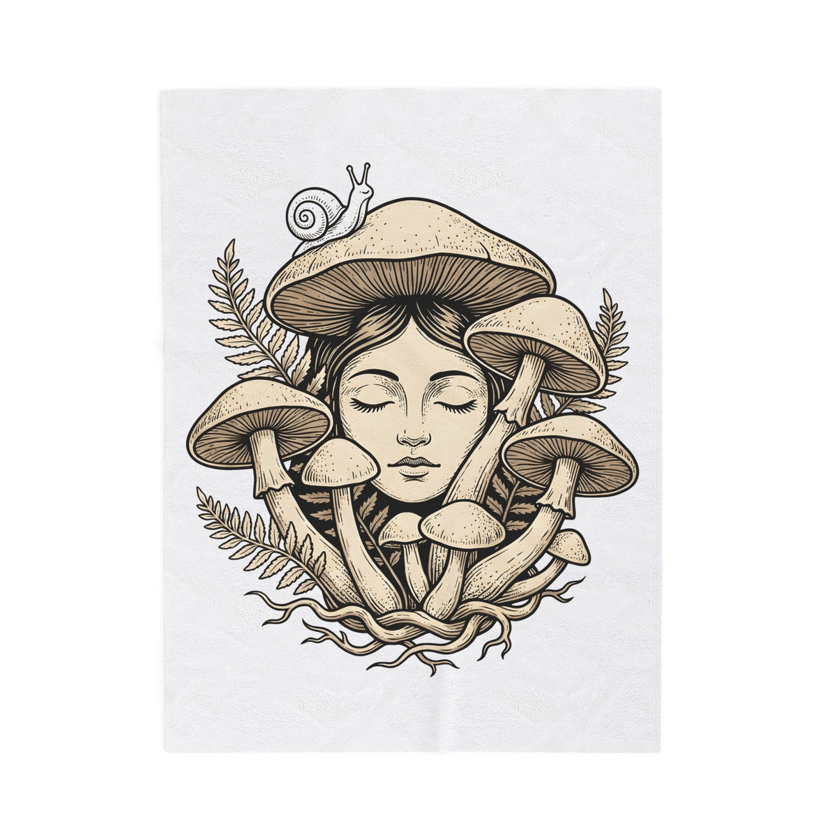 Mushroom Woman Blanket Boho Chic Nature Gift Women Line Art Blanket Fungus Blanket Hippie Fan Minimalist Blanket Earth Graphic Vintage Snail Blanket