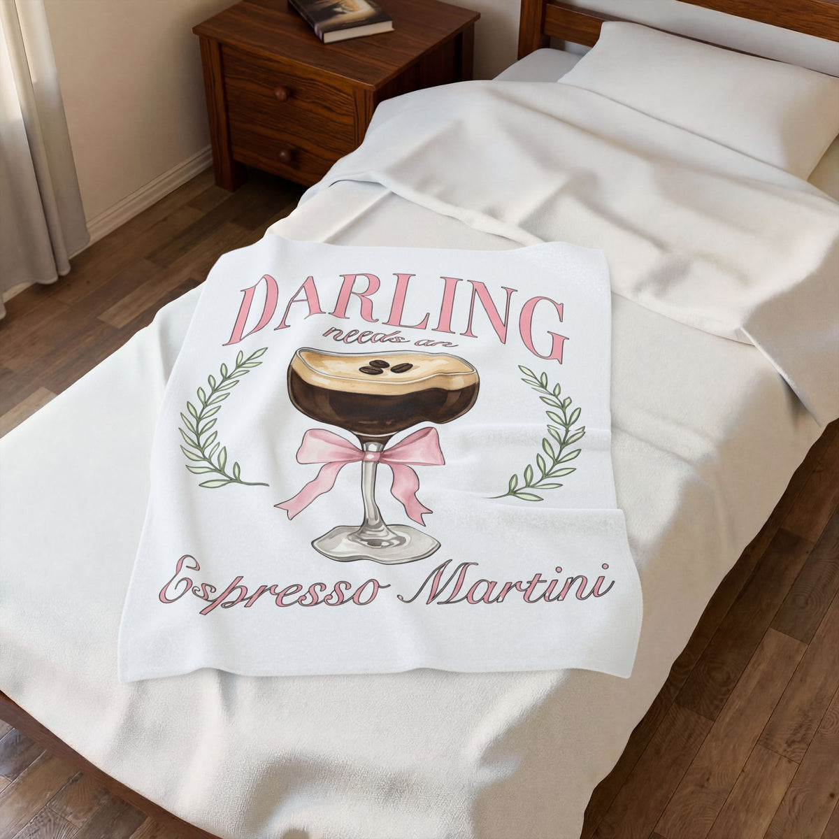 Espresso Martini Blanket Coffee Cocktail Gift Women Watercolor Blanket Martini Blanket Coffee Fan Cocktail Design Blanket Hand Drawn Pink Bow