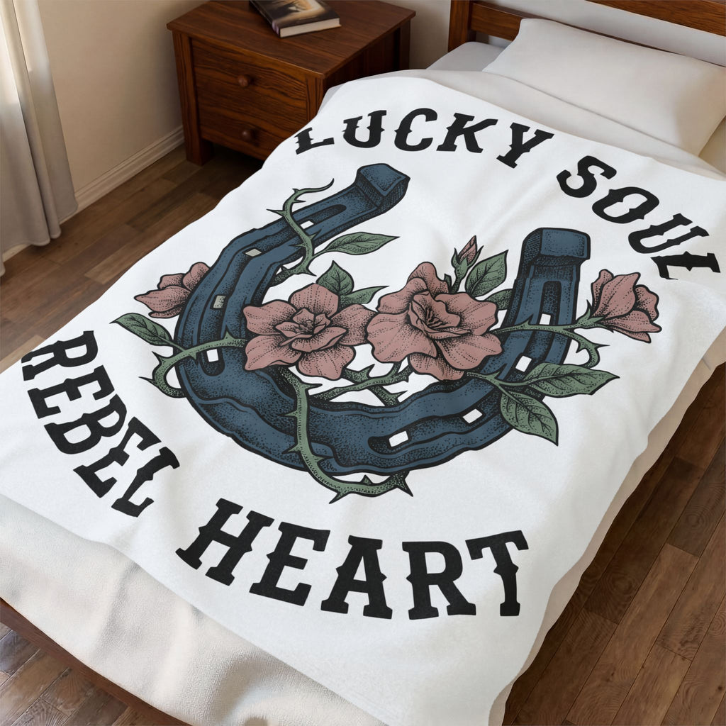 Horseshoe Flowers Blanket Boho Chic Western Gift Women Vintage Blanket Horseshoe Blanket Boho Fan Retro Blanket Cowboy Graphic Hand Drawn Roses