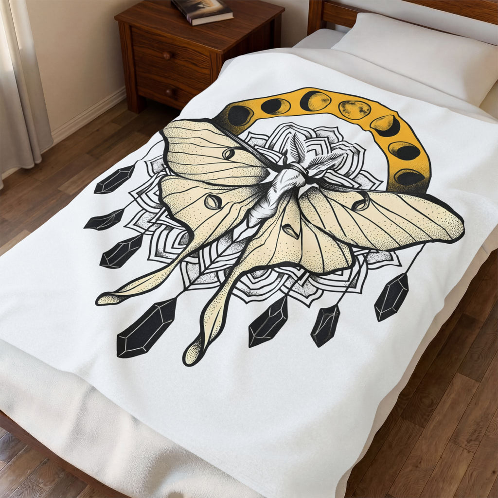 Luna Moth Blanket Boho Chic Mystical Gift Women Mandala Blanket Moon Moth Blanket Hippie Fan Sacred Blanket Spiritual Graphic Line Art Moon Phases
