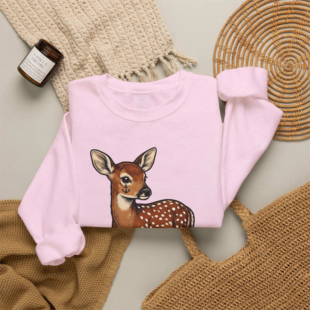 Stag Ink Sweatshirt Funny Wildlife Gift Women Classic Sweatshirt Tattoo Sweatshirt Humor Fan Vintage Sweatshirt Animal Graphic Old School Ship Anchor Sweatshirt