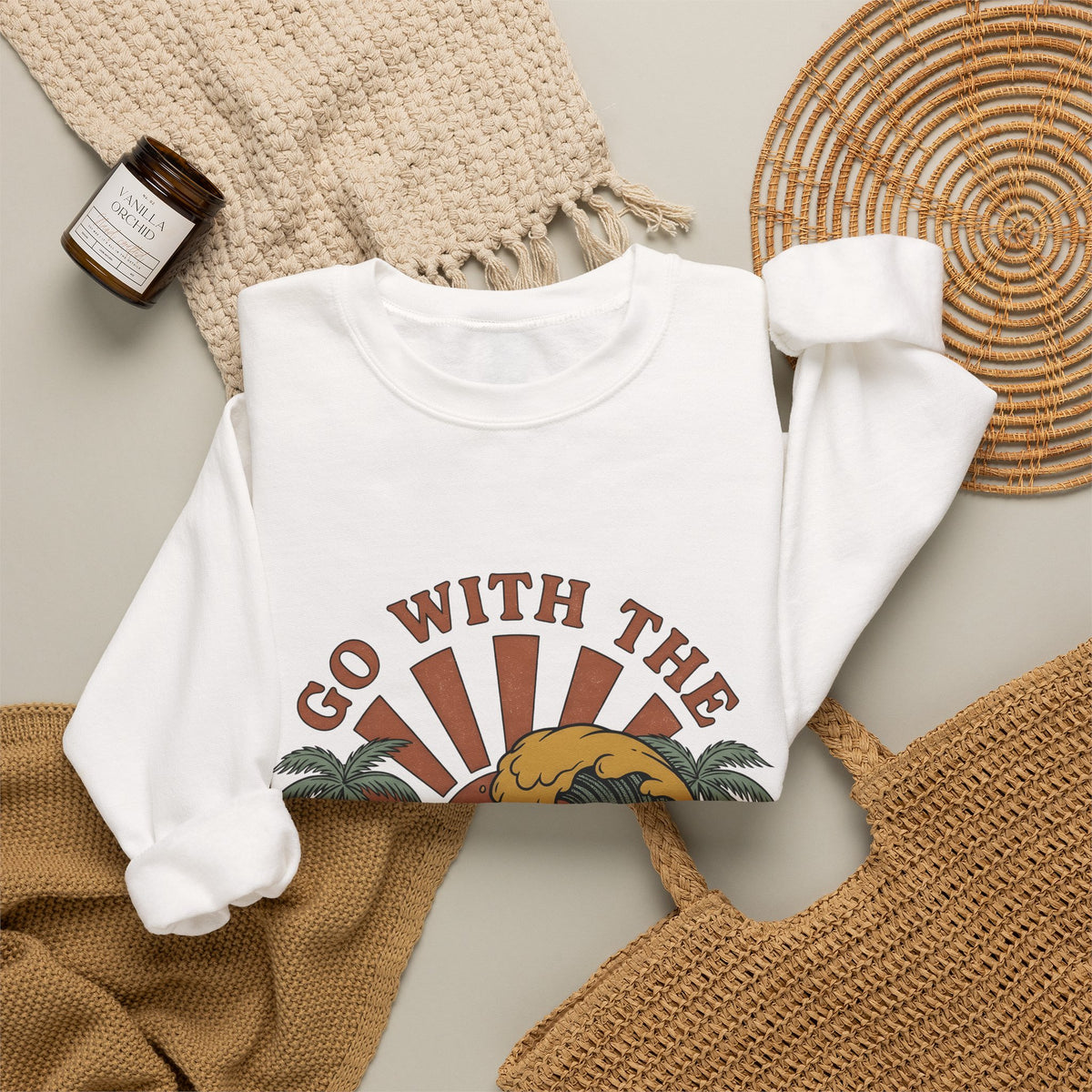 Sea Dusk Sweatshirt Beach Coastal Gift Women Hand Drawn Sweatshirt Sunset Sweatshirt Shore Fan Oceanic Sweatshirt Seaside Graphic Sketch Tropical Trees Sweatshirt