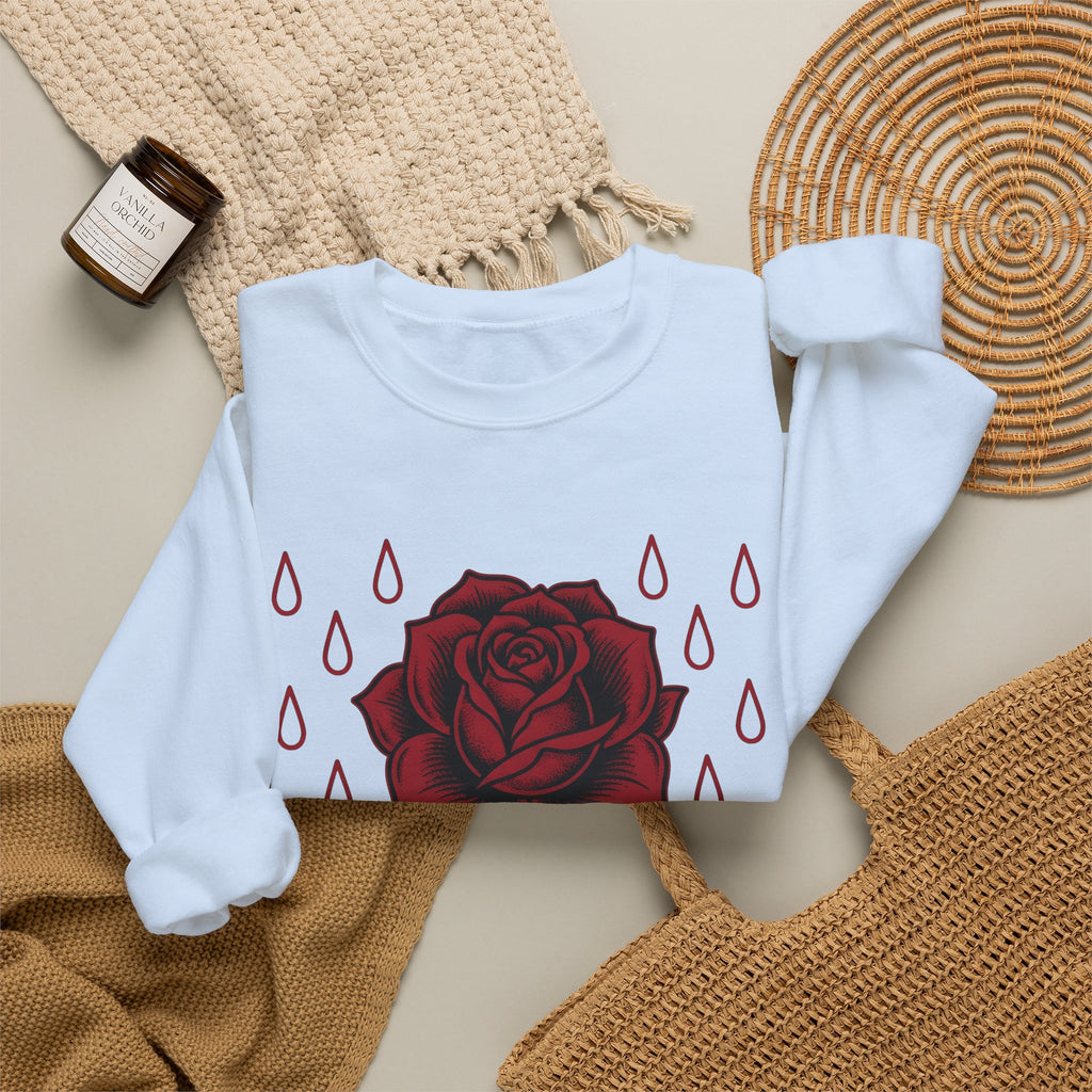 Rose Flower Cowgirl Floral Gift Tattoo Flower Rodeo Fan Ink Floral Vintage Raindrops Sweatshirt
