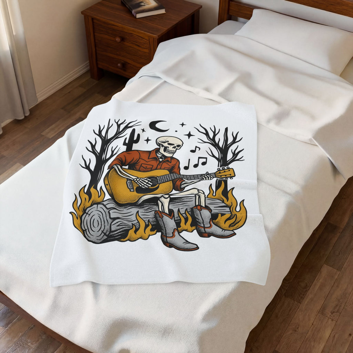 Bony Cowboy Halloween Country Gift Hand Drawn Skeleton Horror Fan Illustrated Country Music Blanket