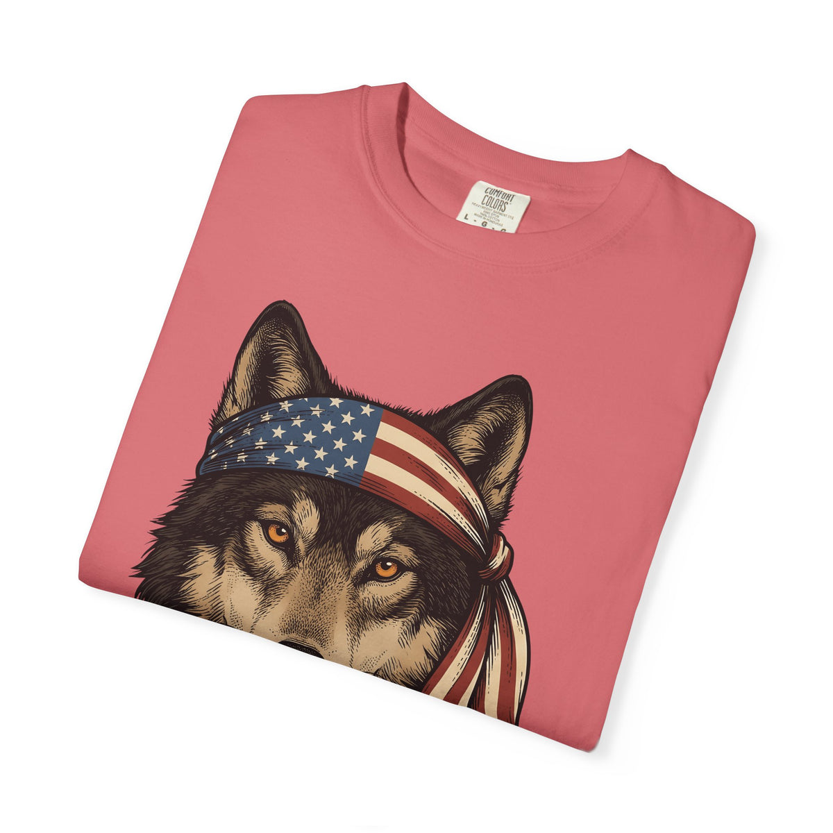 Wolf Face T-Shirt 4th Of July Wildlife Gift Women Retro T-Shirt Lupine T-Shirt Independence Day Fan Vintage T-Shirt Animal Graphic Sketch Flag