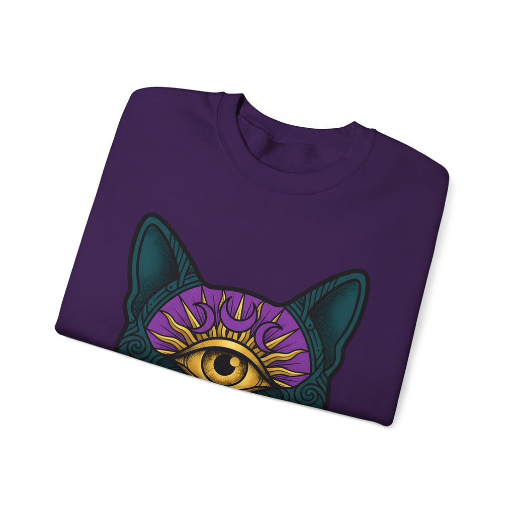 Cat Head Sweatshirt Cat Occult Gift Women Surreal Sweatshirt Kitty Sweatshirt Feline Fan Abstract Sweatshirt Mystical Graphic Tribal Jewels Sweatshirt