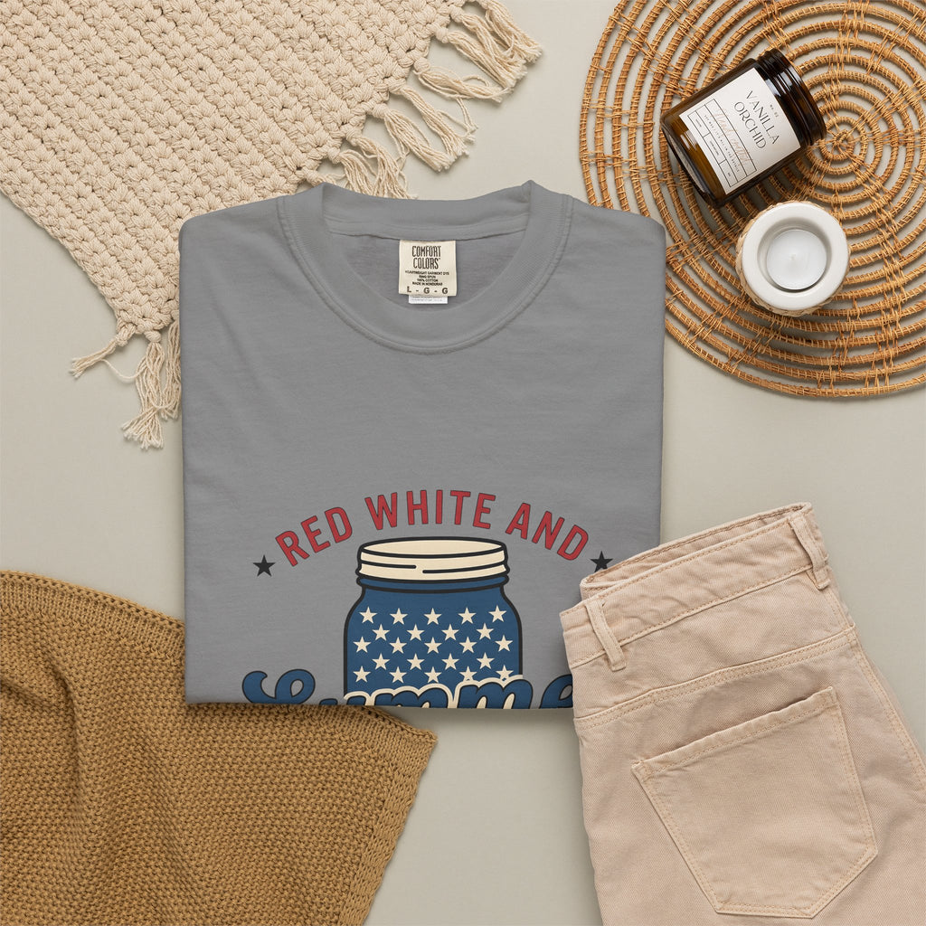 American Mason Jar T-Shirt 4th Of July Summer Decor Gift Women Farmhouse T-Shirt Mason Jar T-Shirt Patriotic Fan Rustic T-Shirt Summer Design