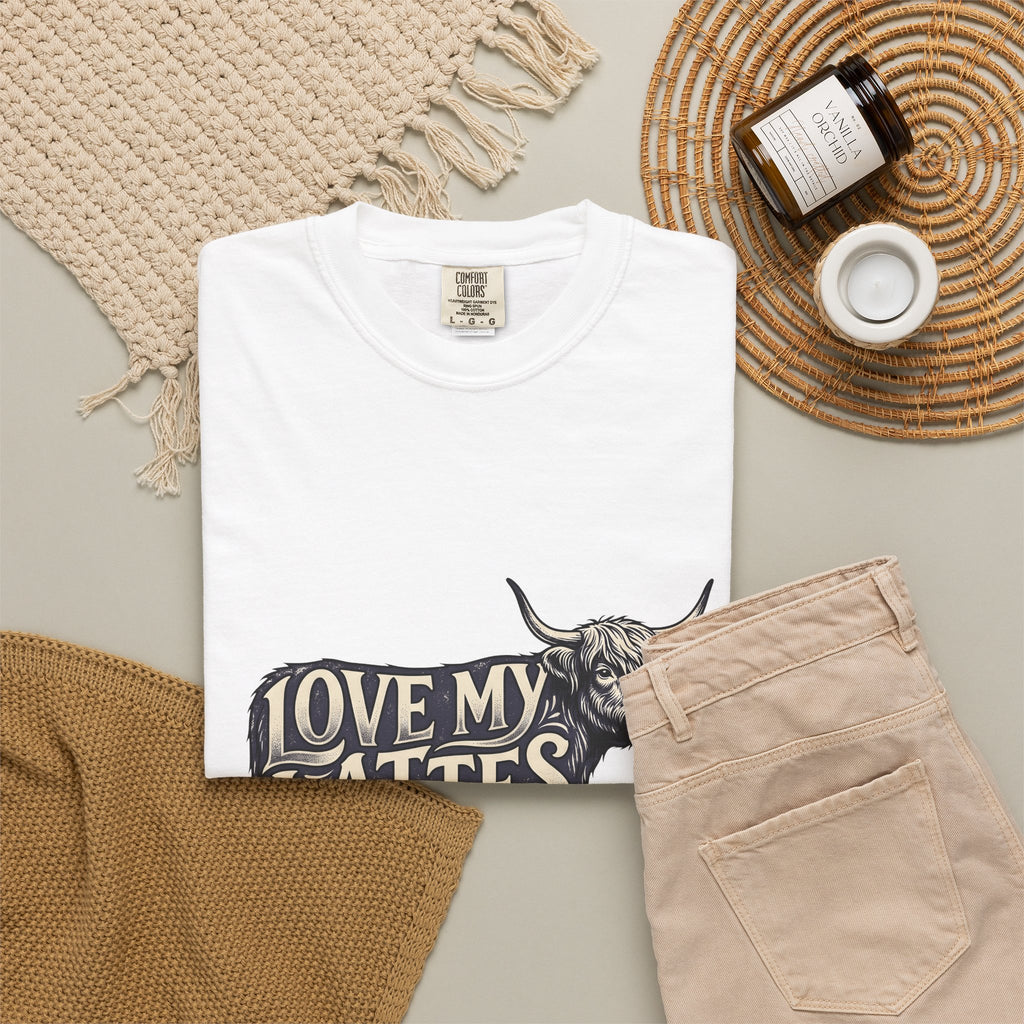 Fuzzy Cattle T-Shirt Coffee Creatures Gift Women Classic T-Shirt Cow T-Shirt Coffee Fan Vintage T-Shirt Animal Graphic Outline Latte Cup T-Shirt