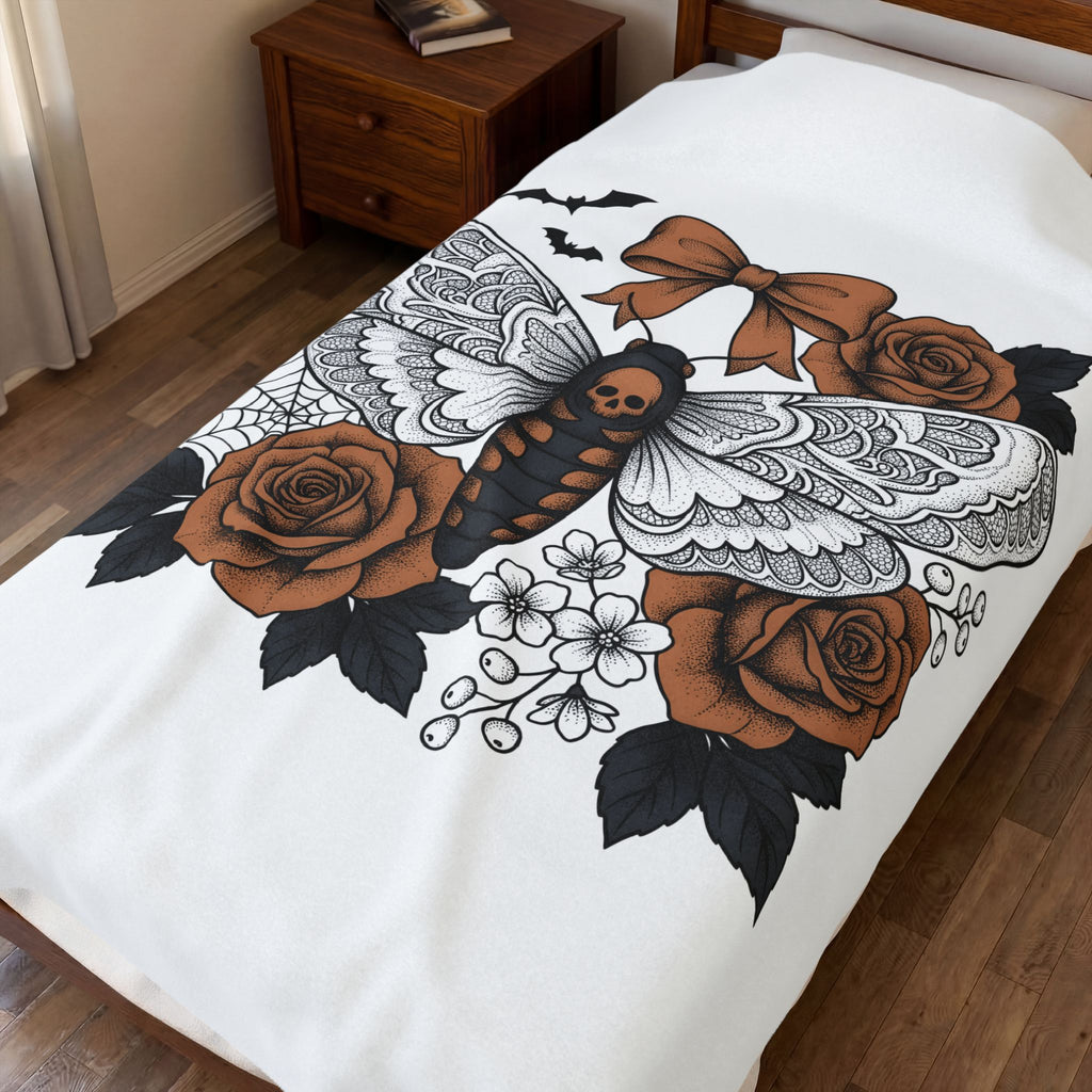 Skull Butterfly Blanket Halloween Horror Gift Women Body Art Blanket Sugar Skull Blanket Horror Fan Tattoo Blanket Macabre