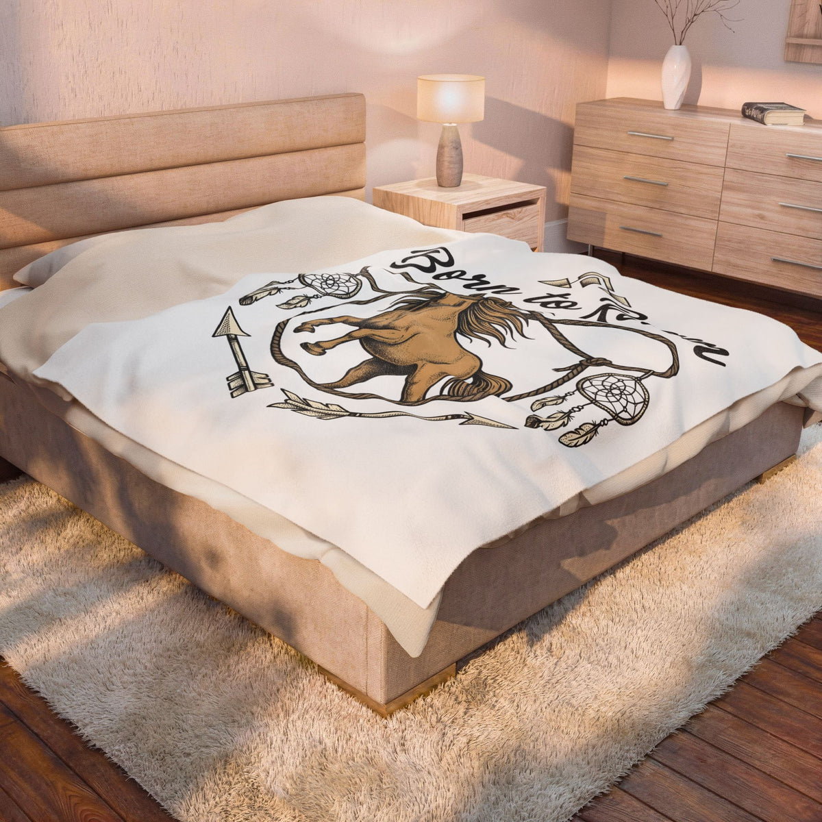 Horse Illustration Blanket Cowgirl Ranch Gift Women Tribal Blanket Stallion Blanket Cowboy Fan Rodeo Blanket Farm Graphic Retro Charm Blanket