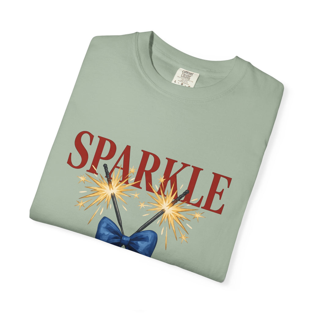 Sparkler Bow T-Shirt 4th Of July America Gift Women Hand Painted T-Shirt Sparkler T-Shirt Independence Day Fan Painted T-Shirt Patriotic Graphic
