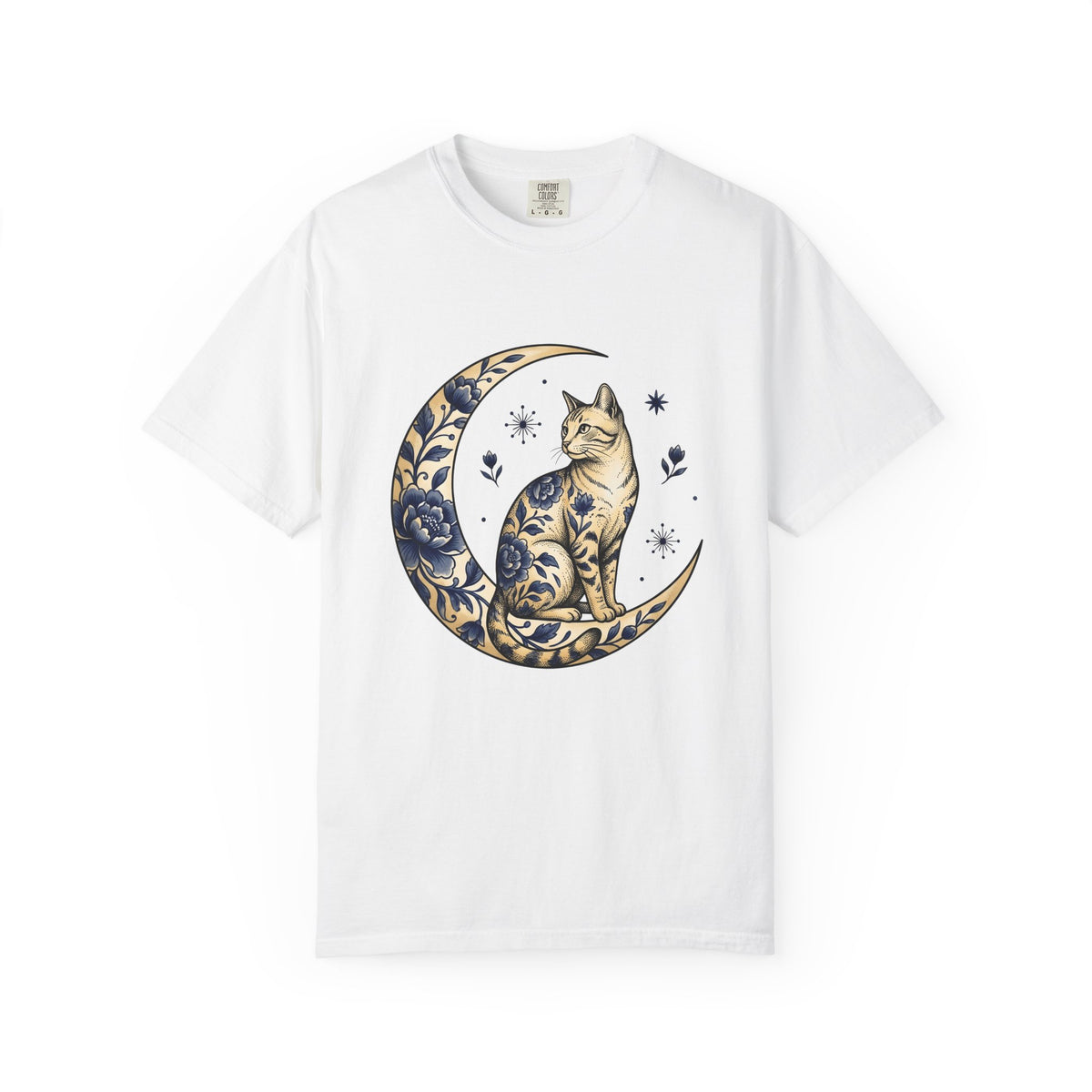 Flower Kitty T-Shirt Cat Astrology Gift Women Hippie T-Shirt Kitty Cat T-Shirt Cat Fan Zodiac Graphic T-Shirt Retro Half Moon T-Shirt