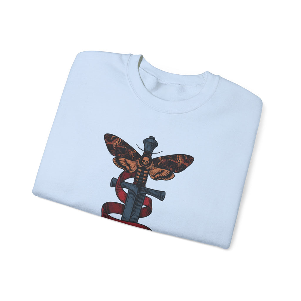 Death Moth Dagger Sweatshirt Boho Chic Gothic Gift Women Tattoo Sweatshirt Dagger Sweatshirt Bohemian Fan Ink Sweatshirt Dark Graphic Vintage Ribbon Sweatshirt
