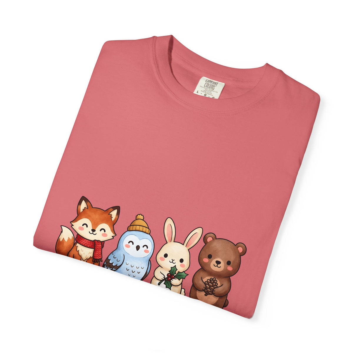 Forest Creatures T-Shirt Christmas Wildlife Gift Women Adorable T-Shirt Woodland T-Shirt Xmas Fan Cute T-Shirt Animal Graphic Comic Mistletoe