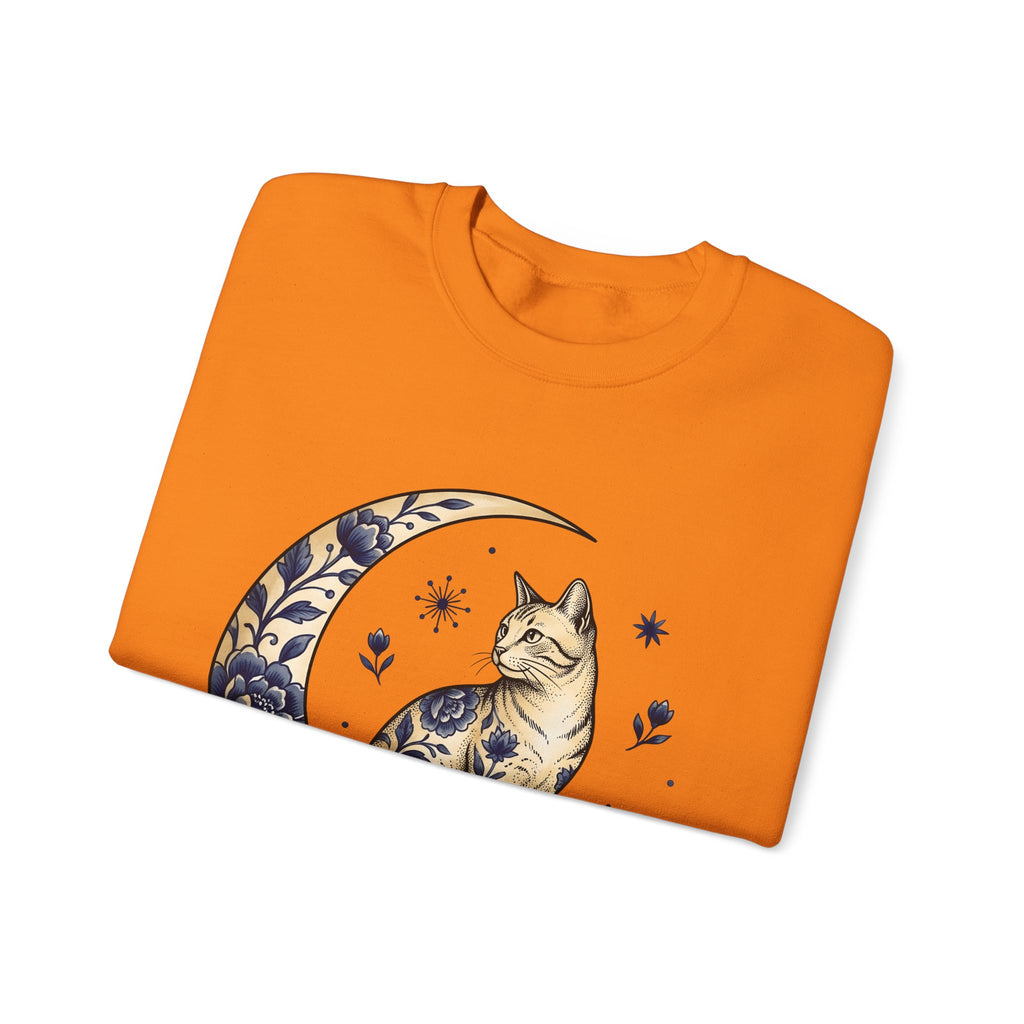 Flower Kitty Sweatshirt Cat Astrology Gift Women Hippie Sweatshirt Kitty Cat Sweatshirt Cat Fan Zodiac Graphic Sweatshirt Retro Half Moon Sweatshirt