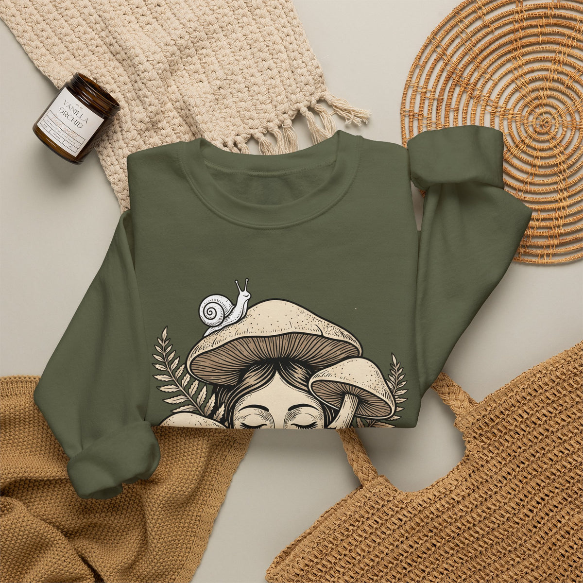 Mushroom Woman Sweatshirt Boho Chic Nature Gift Women Line Art Sweatshirt Fungus Sweatshirt Hippie Fan Minimalist Sweatshirt Earth Graphic Vintage Snail Sweatshirt