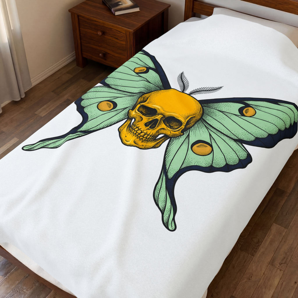Skull Butterfly Blanket Boho Chic Emo Gift Women Blackwork Blanket Sugar Skull Blanket Bohemian Fan Tattoo Blanket Gothic Graphic Classic Moth