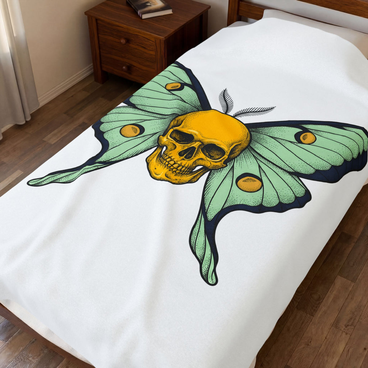 Skull Butterfly Blanket Boho Chic Emo Gift Women Blackwork Blanket Sugar Skull Blanket Bohemian Fan Tattoo Blanket Gothic Graphic Classic Moth