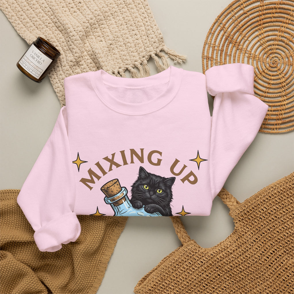 Black Cat Potion Sweatshirt Cat Humor Gift Women Cartoon Sweatshirt Magic Potion Sweatshirt Cat Fan Comic Sweatshirt Funny Graphic Vintage Stars Sweatshirt